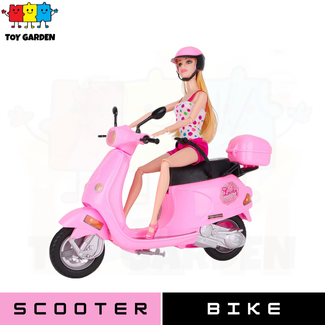 30 CM Travel Doll with Scooter Bike – Pink Toy Set