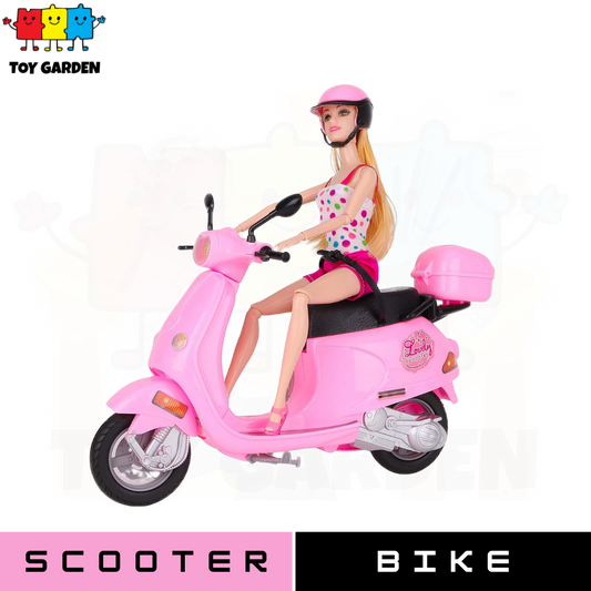 30 CM Travel Doll with Scooter Bike – Pink Toy Set