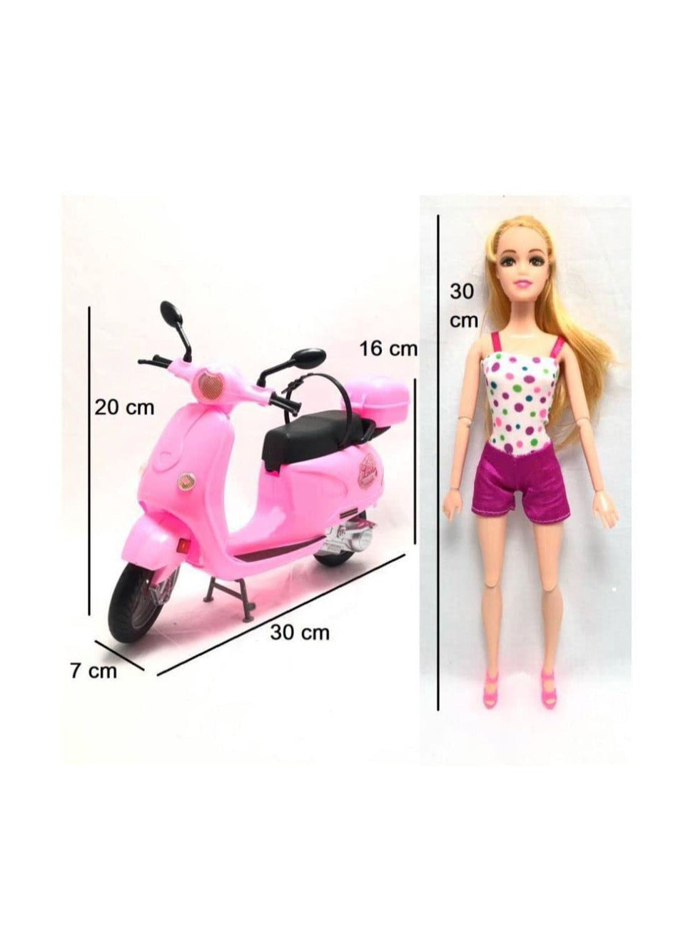 30 CM Travel Doll with Scooter Bike – Pink Toy Set