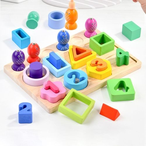 3-in-1 Wooden Stacking & Sorting Toy – Montessori Shape Sorter