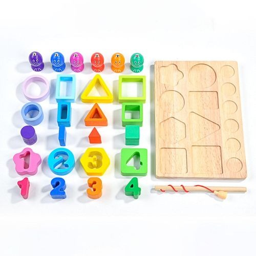 3-in-1 Wooden Stacking & Sorting Toy – Montessori Shape Sorter