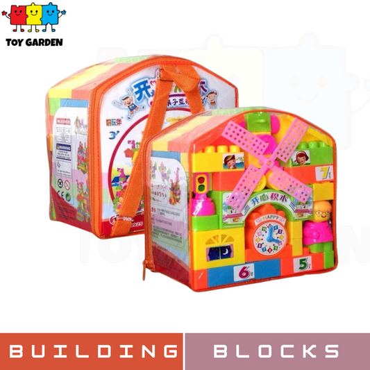 Educational Building Blocks Toy Set with Windmill and Clock