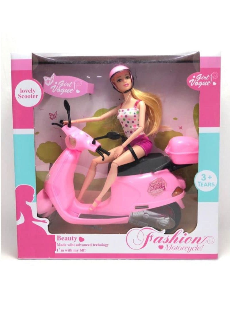 30 CM Travel Doll with Scooter Bike – Pink Toy Set