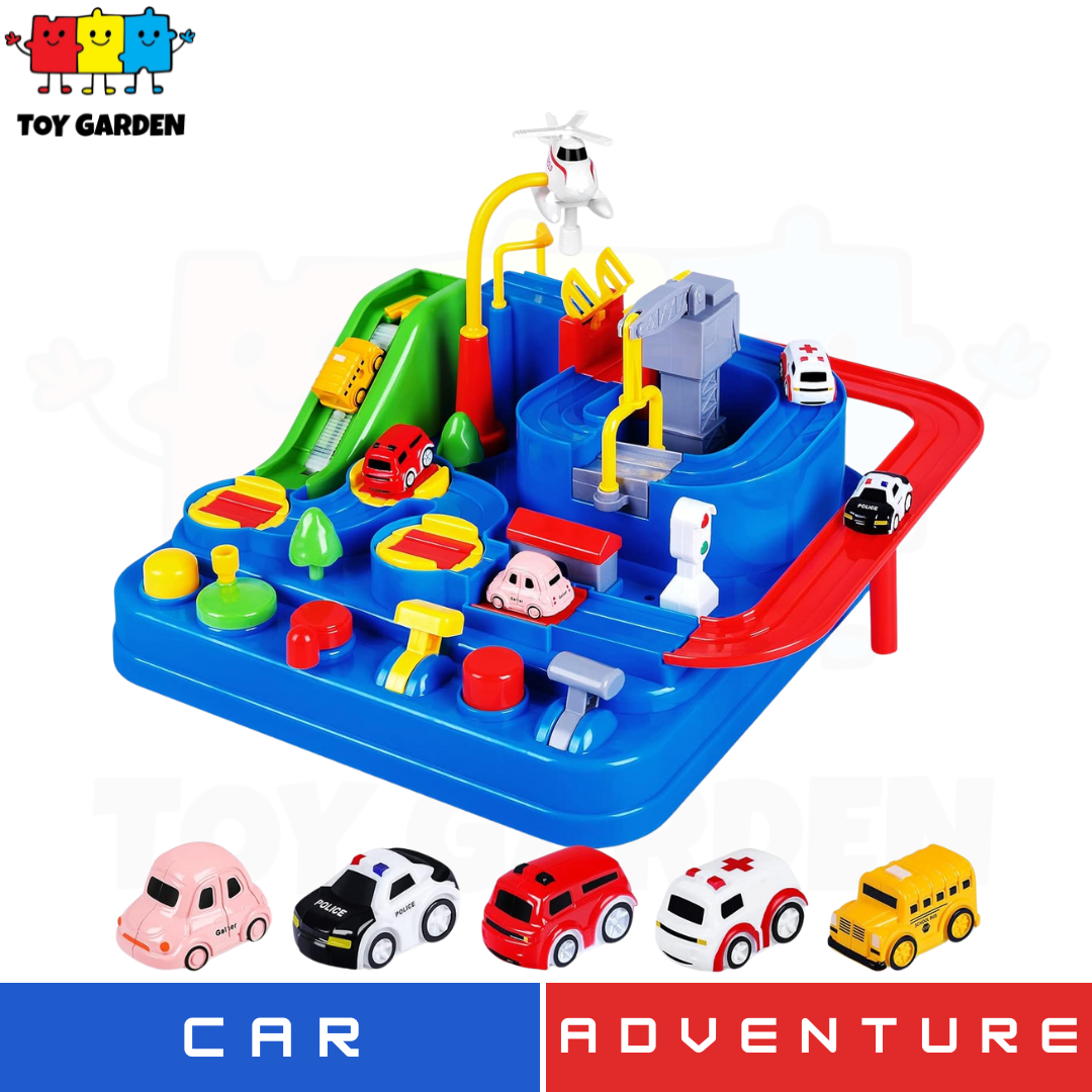 Adventure car racing track playset