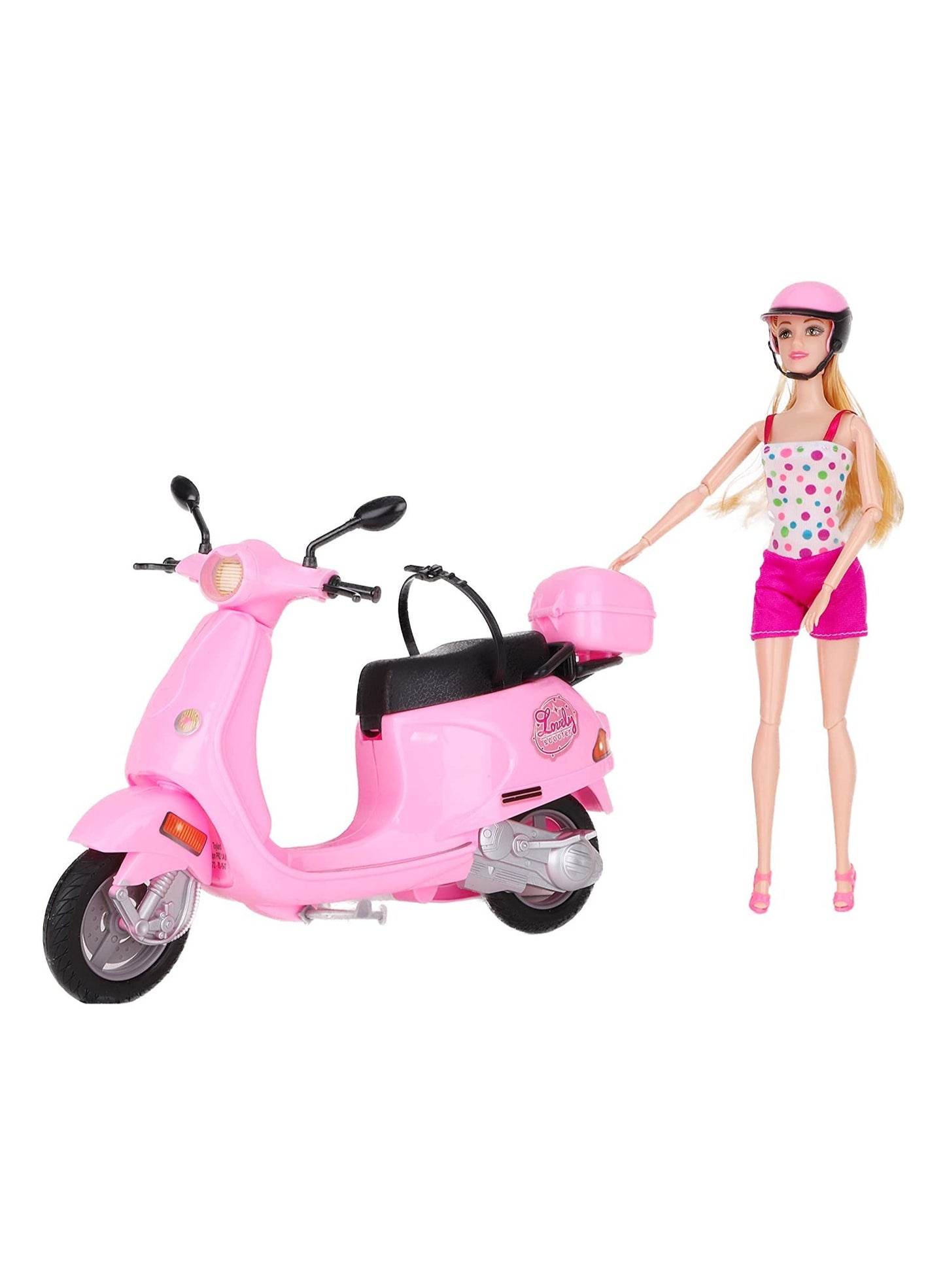 30 CM Travel Doll with Scooter Bike – Pink Toy Set