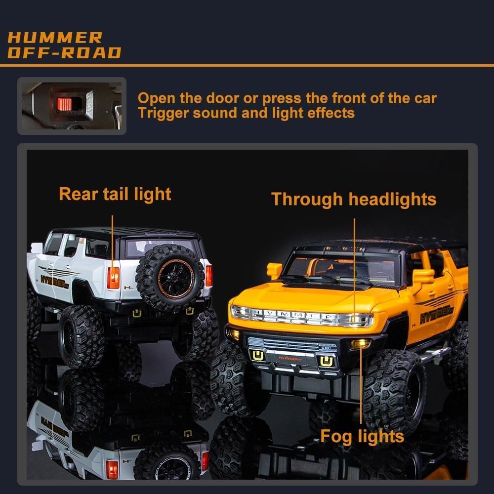 1:24 Big Hummer EV Off-Road Toy Car Metal Pull Back Diecast Car