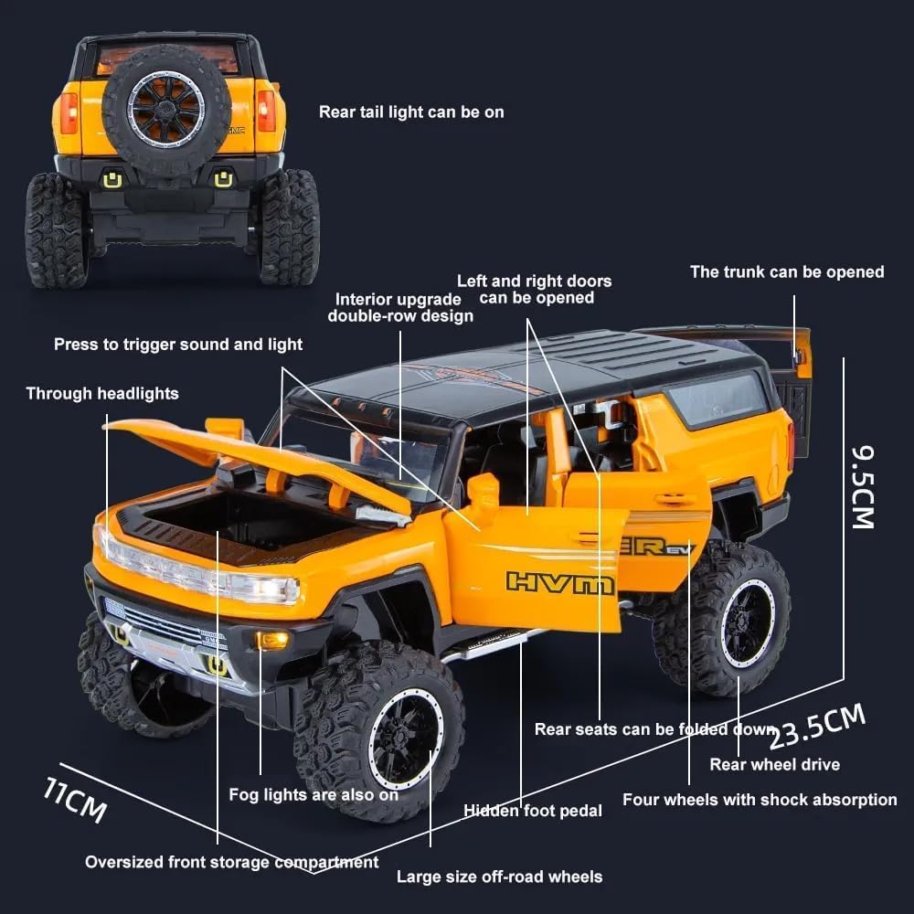 1:24 Big Hummer EV Off-Road Toy Car Metal Pull Back Diecast Car