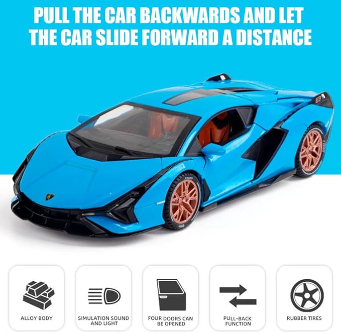 Diecast Car Toys for Kids, Zinc Alloy Lambo Sian FKP 37 Model Toy Car