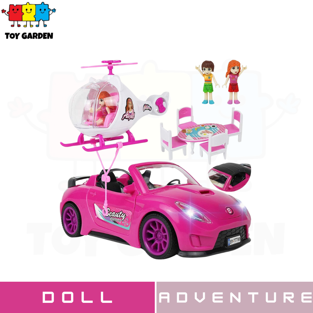 Ultimate Doll Adventure Set with Fashion Sport Car & Helicopter