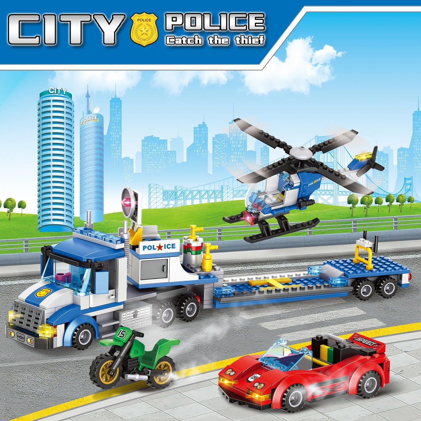 City Police Truck and Trailer Building Sets