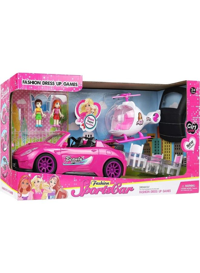 Ultimate Doll Adventure Set with Fashion Sport Car & Helicopter