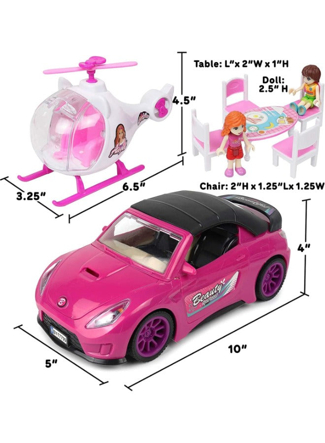 Ultimate Doll Adventure Set with Fashion Sport Car & Helicopter