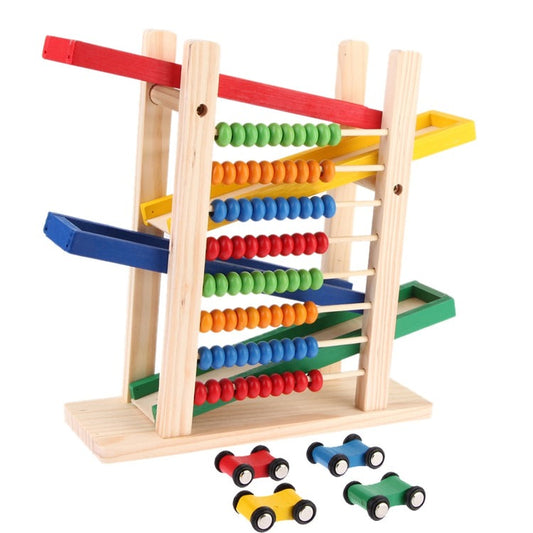 3-in-1 Wooden Math Abacus, Drawing & Sliding Track Car Toy