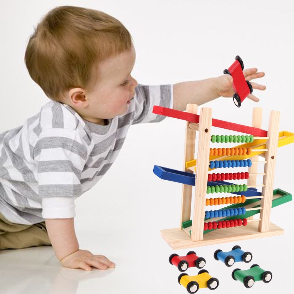 3-in-1 Wooden Math Abacus, Drawing & Sliding Track Car Toy