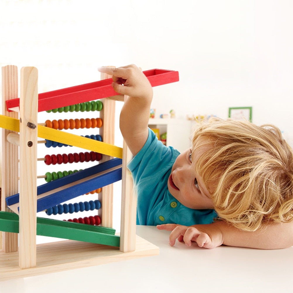 3-in-1 Wooden Math Abacus, Drawing & Sliding Track Car Toy