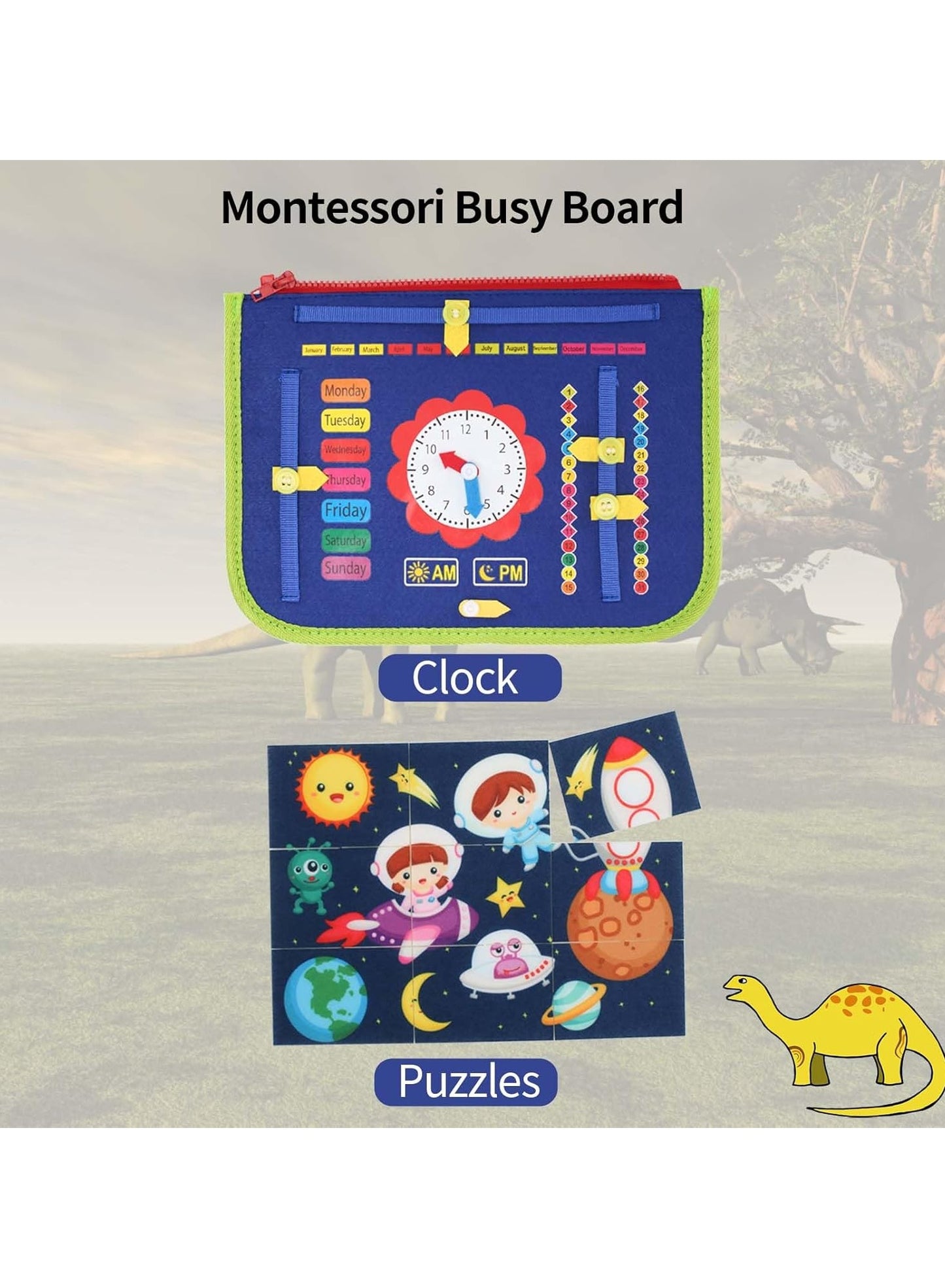 Dinosaur-Themed Busy Board Educational Toy